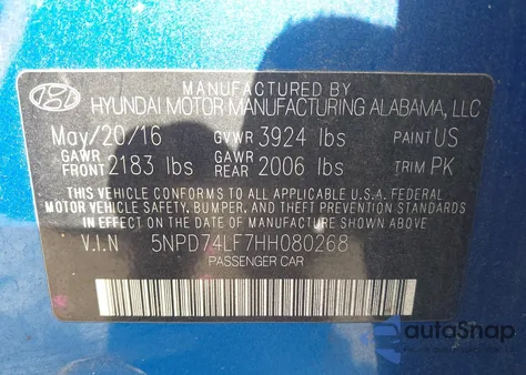 2017 Hyundai Elantra Se из США, поврежденный, VIN 5NPD74LF7HH080268